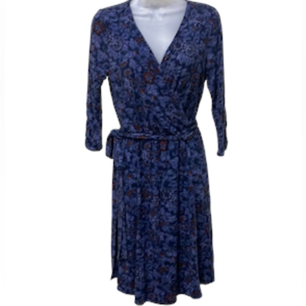 Lucky Brand Blue Floral Faux Wrap Style Dress Size Small